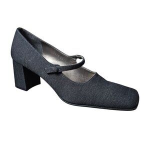 Enzo Angiolini Women's Textured Block Heel Mary Jane Black Pump Dress Shoe